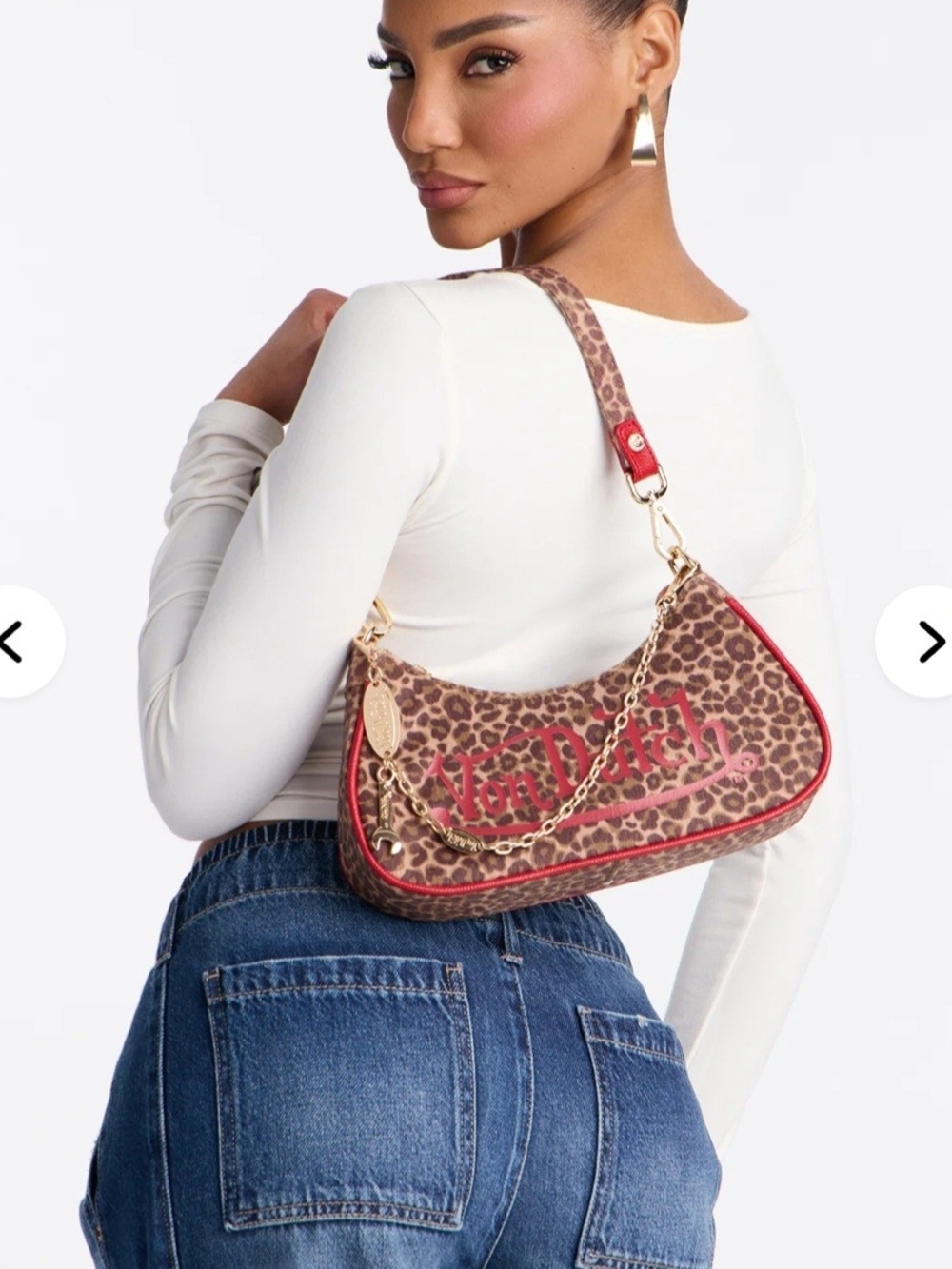 Von Dutch Leopard Mini Shoulder Bag with Red Trim